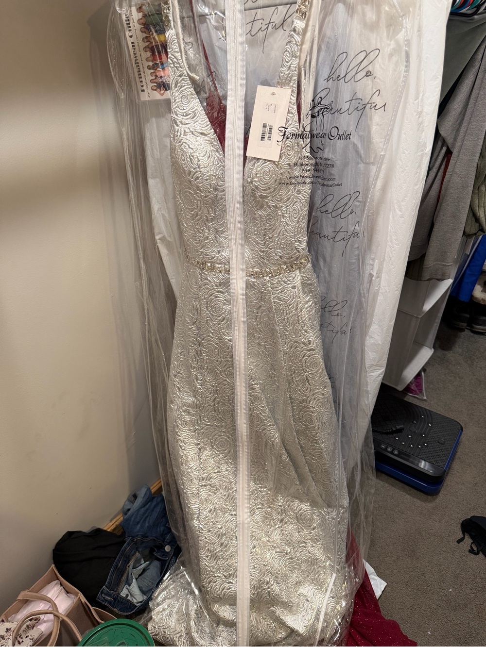 Elegant Silver V-Neck Prom/Formal Dress with Beaded Waist